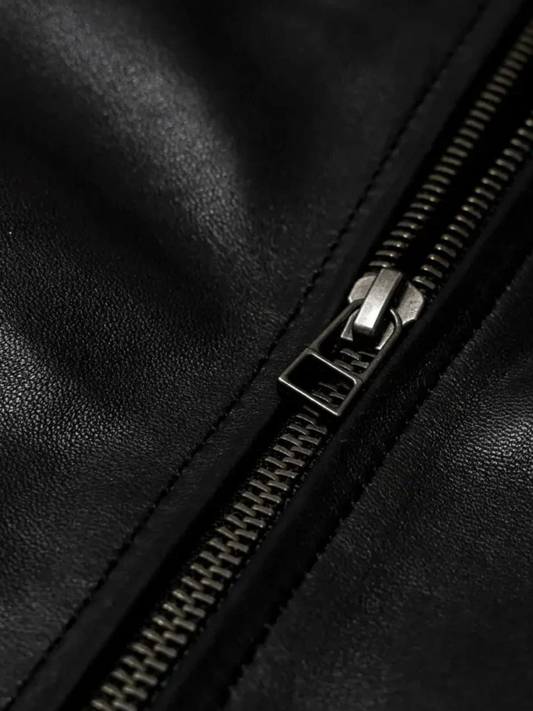 White Stripes Black Biker Leather Jacket - The Leather Jackets