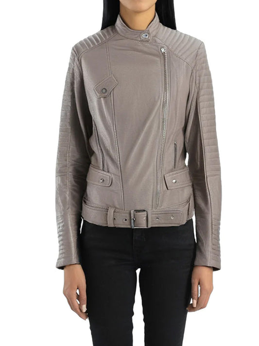 Biker Style Grey Leather Jacket - The Leather Jackets