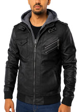 Black Bomber Hooded Leather Jacket