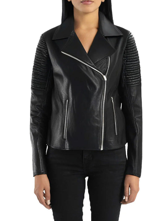 Black Biker Bold Lined Leather Jacket - The Leather Jackets