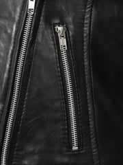 Black Biker Bold Lined Leather Jacket - The Leather Jackets
