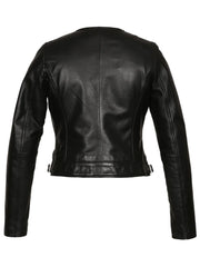 Black Collar Less Genuine Leather Jacket