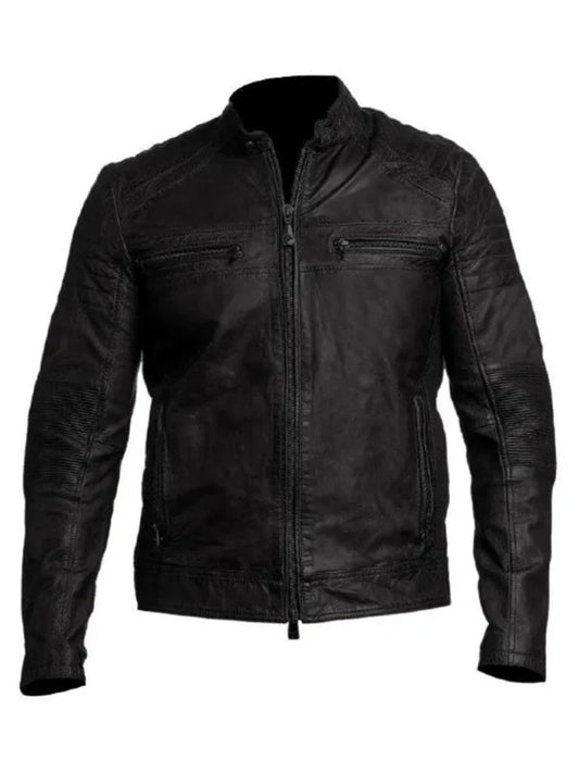 Black Halloween Vintage Biker Cafe Racer Leather Jacket - The Leather Jackets