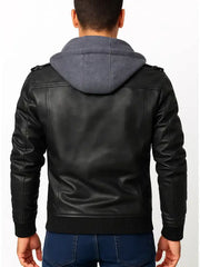Black Bomber Hooded Leather Jacket
