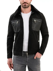 Premium Black Leather Jacket with Fur Collar and Front Zip Pockets - The Leather Jackets