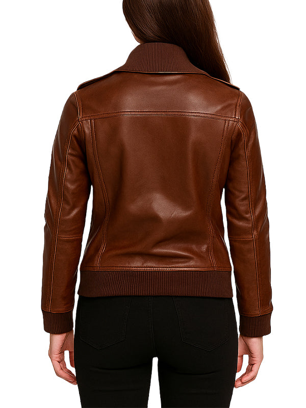 Brown Leather Bomber Jacket