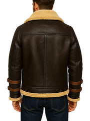 Brown Shearling Leather Aviator Jacket Mens