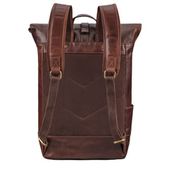 Premium Full-Grain Brown Leather Roll-Top Backpack – Vintage Laptop & Travel Bag