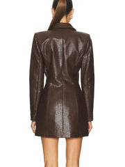 Premium Brown Croc Texture Leather Blazer Dress for Women