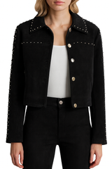 Women’s Burgundy Suede Jacket With Silver Stud Detailing