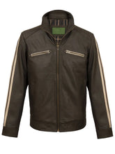 Chocolate Brown Stripes Biker Leather Jacket