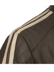 Chocolate Brown Stripes Biker Leather Jacket