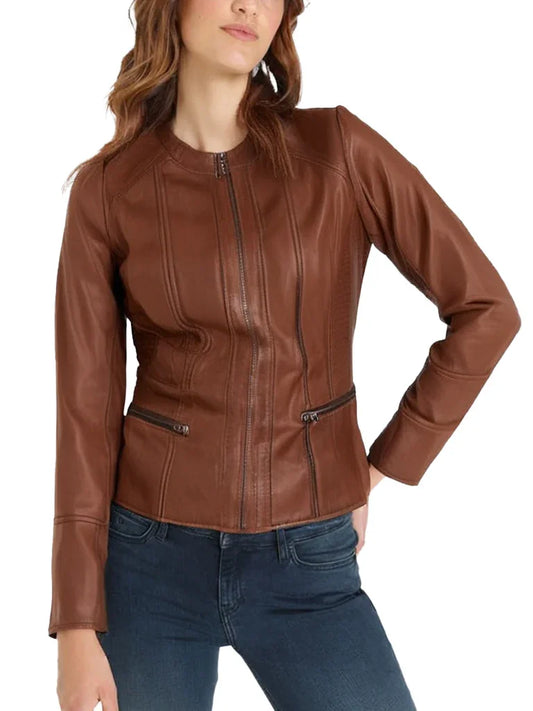 Collarless Brown Leather Jackets - The Leather Jackets