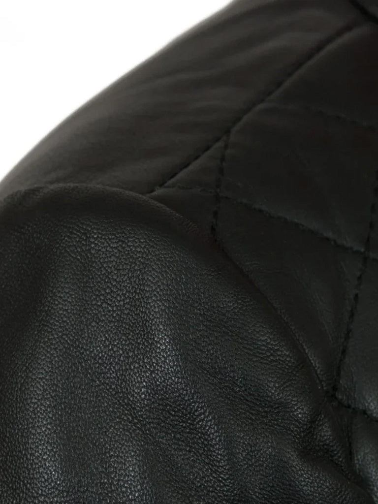 Collarless Genuine Leather Quilted Jacket