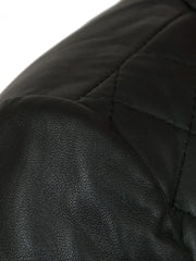 Collarless Genuine Leather Quilted Jacket