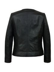 Collarless Leather Jacket