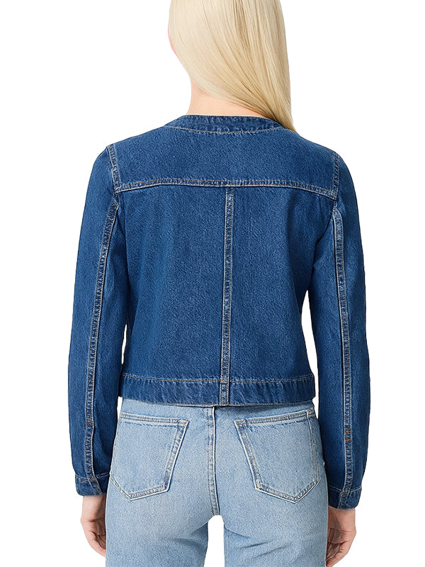 Cropped Style Collarless Denim Jacket for women