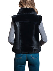 Cropped leather vest with faux fur lining