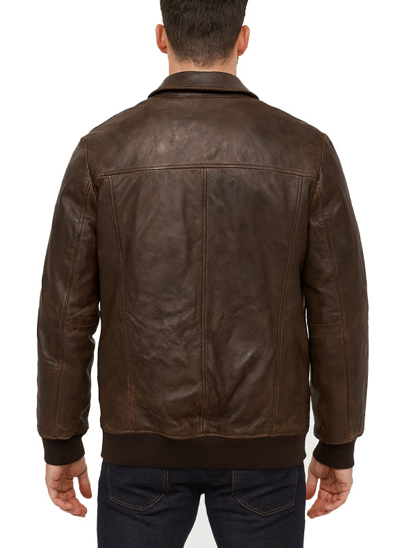 Dark Brown Bomber Leather Jacket