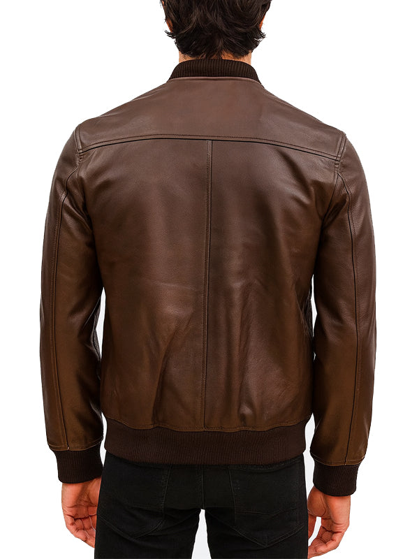 Dark Brown Bomber Leather Jacket Men