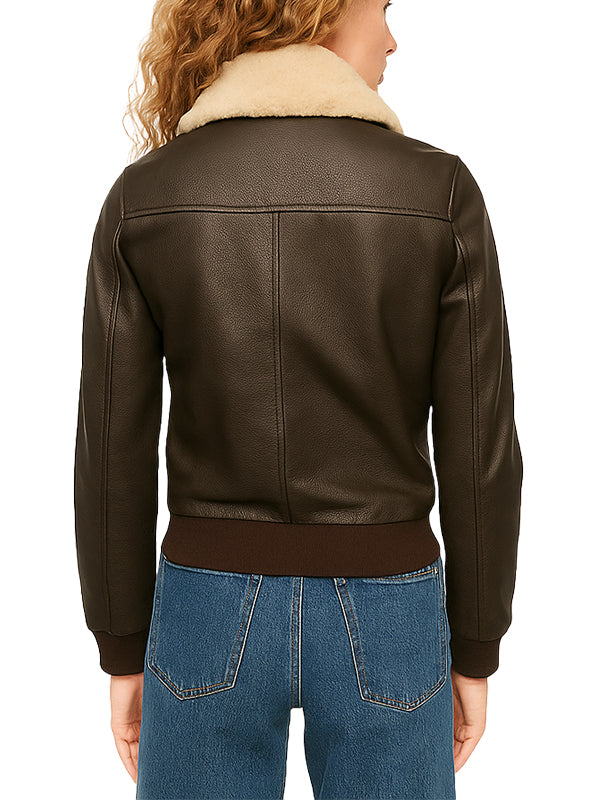 Dark Brown Leather Bomber Jacket