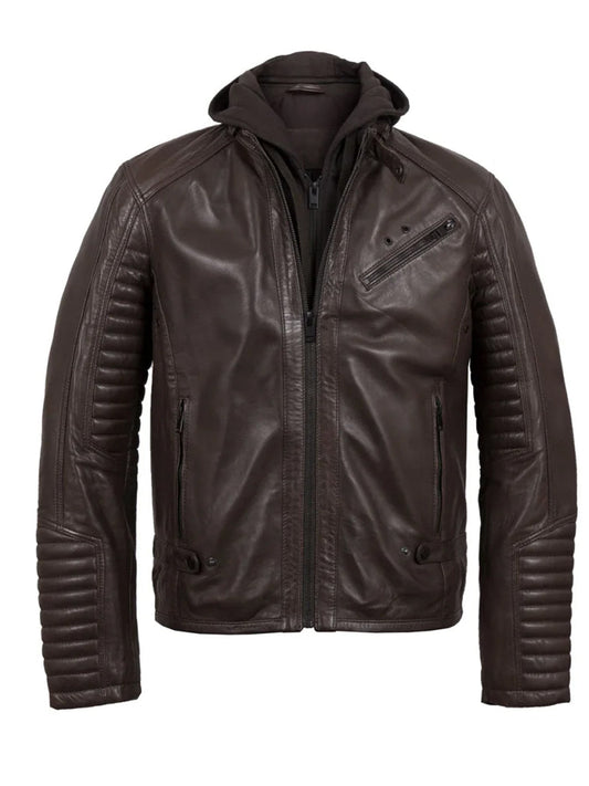 Dark Brown Padded Biker Leather Jacket - The Leather Jackets