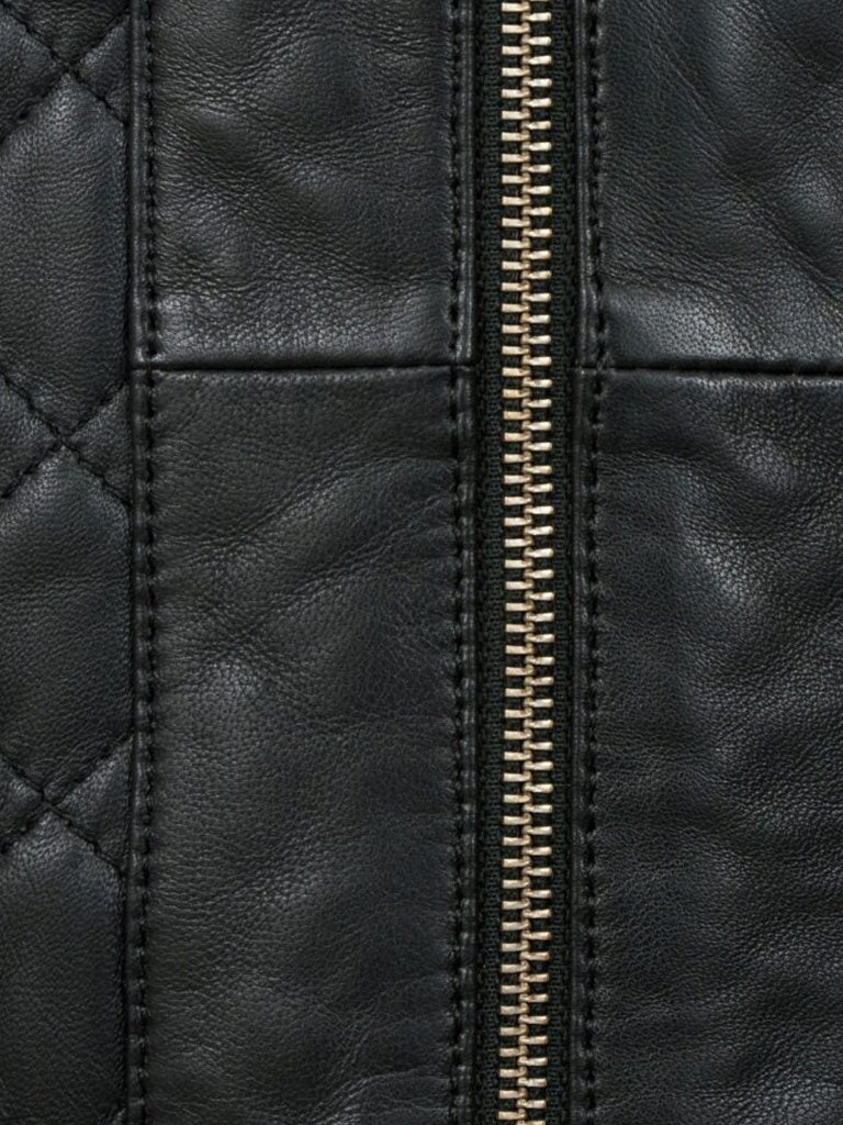 Diamond Quilted Black Leather Jacket