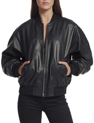 Genuine Leather Bomber Jacket Women's