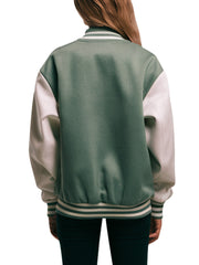 Green & White Varsity Jacket for Women Classic College Style
