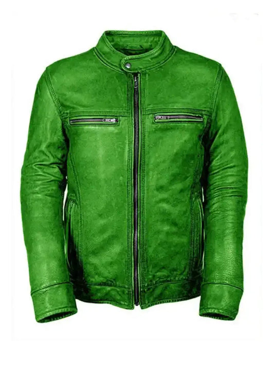 Green Vintage Real Biker Leathers Jacket