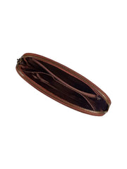 Vintage Brown Genuine Leather Zipper Pouch – Multi-Purpose Travel & Everyday Organizer