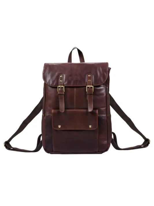 Vintage Brown Full-Grain Leather Backpack — Laptop Friendly Travel & Work Rucksack