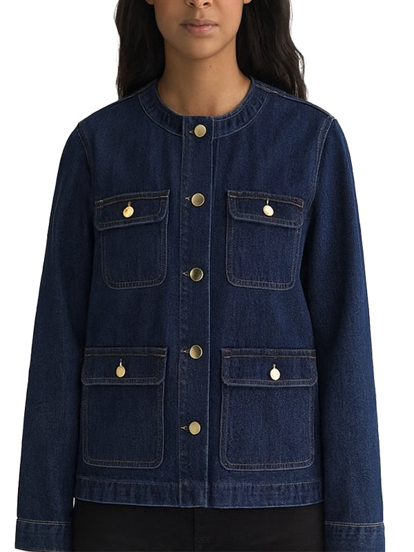 Ladies Collarless Denim Jacket