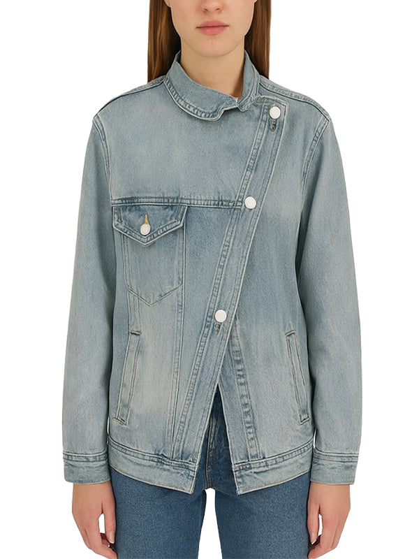 Ladies Light Blue Asymmetrical Denim Jacket