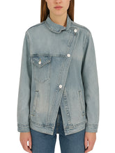 Ladies Light Blue Asymmetrical Denim Jacket