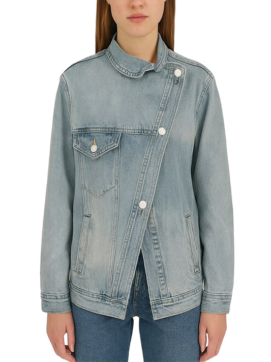 Ladies Light Blue Asymmetrical Denim Jacket