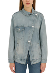 Ladies Light Blue Asymmetrical Denim Jacket