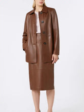 Women’s Brown Leather Jacket with Matching Skirt