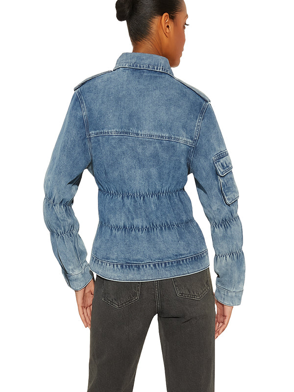 Light Blue Cargo Style Denim Jacket for women