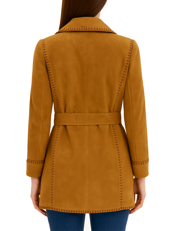 Long Coat Tan Suede Leather Coat for women