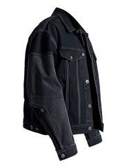 Men's Black Modern Streetwear Design Denim Jacket