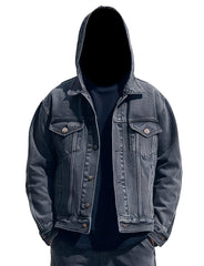 Men’s Dark Grey Hooded Misty Denim Jacket
