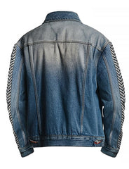 Men's Vintage Blue With Chevron Sleeve Denim Jacket
