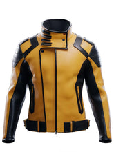 Men's Yellow and Black Biker Leather Jacket