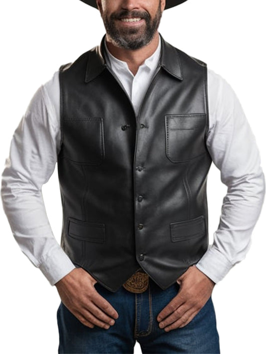 Men's Black Fend Western Leather Vest - The Leather Jackets