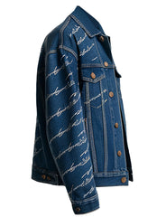 Men's Blue Denim Jacket With White Script Embroidery