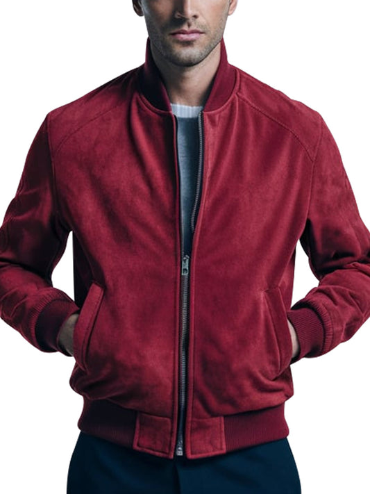 Men's Burgundy Classic Style Bomber Jacket - The Leather Jackets