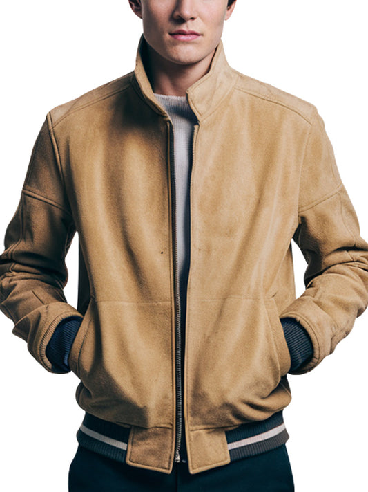 Tan Brown Suede Bomber jacket
