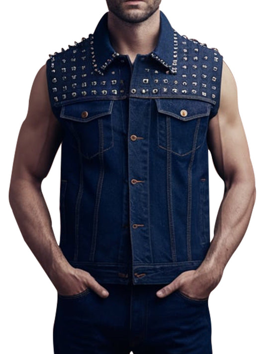 Men's Denim Studded Sleeveless Vest