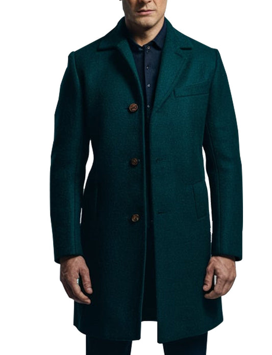 Men's Elegant Green Wool Overcoat - The Leather Jackets